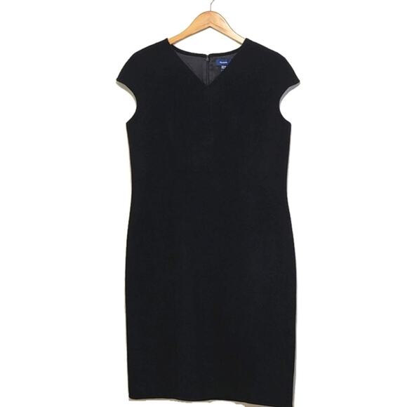 Faconnable Wool Cashmere V Neck Short Sleeve Black Midi Sheath Dress Size 14 - Picture 15 of 15